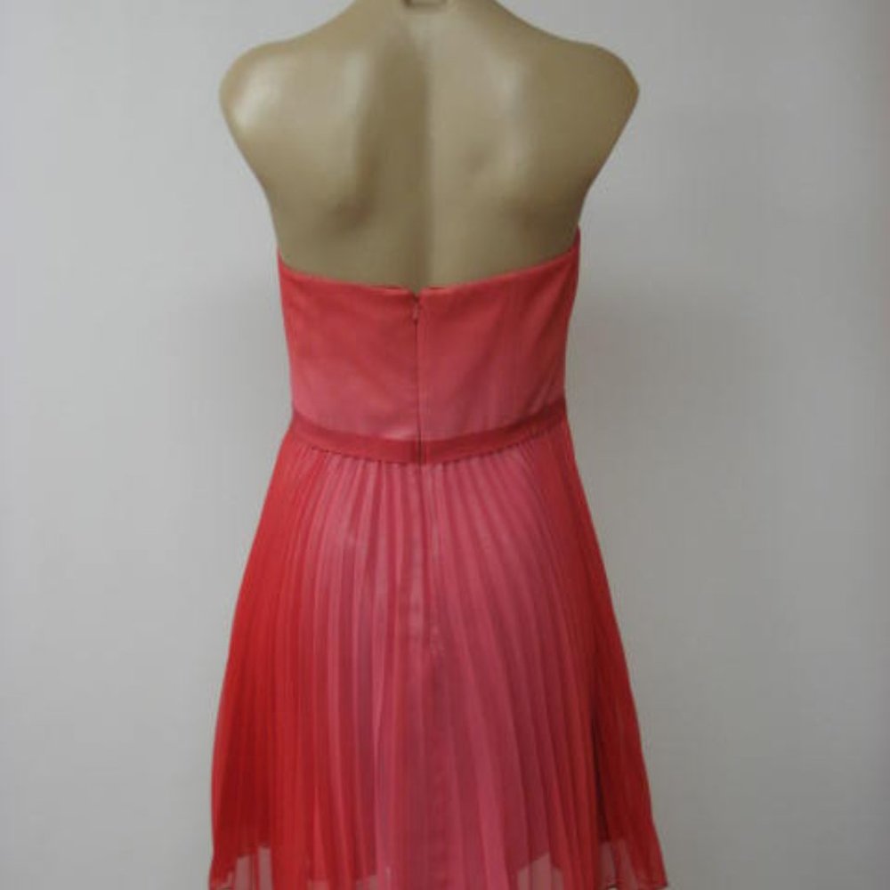 AQUA Coral Strapless Pleated Belted Flow Mini Dress 10 New - Picture 4 of 6